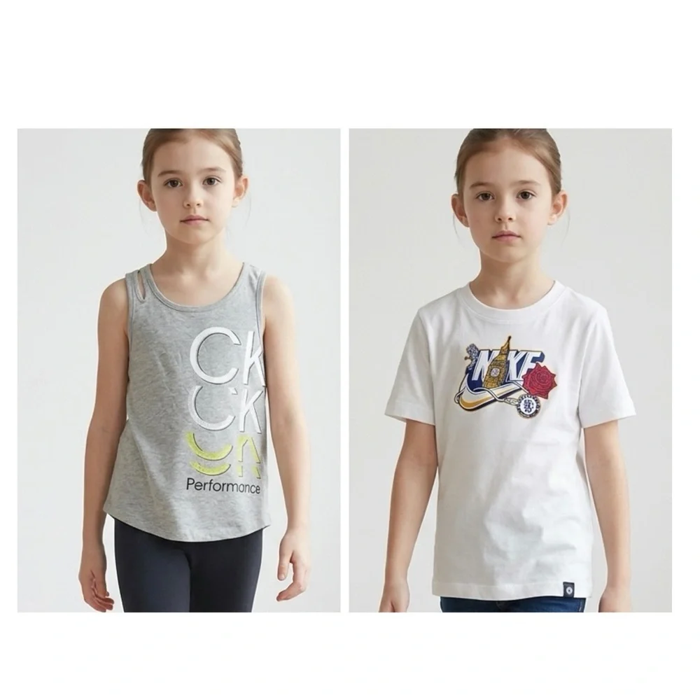 NWT Nike Calvin Klein Youth Girls White Gray Graphic Tee Shirt & Tank - Size M